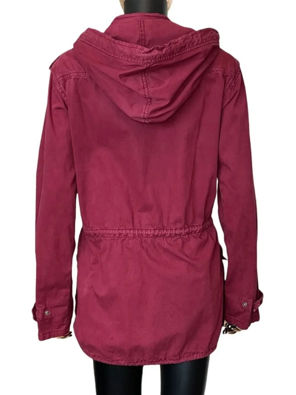 Aritzia Talula Burgundy Utility Anorak Jacket Size M Hooded Military Cargo Coat